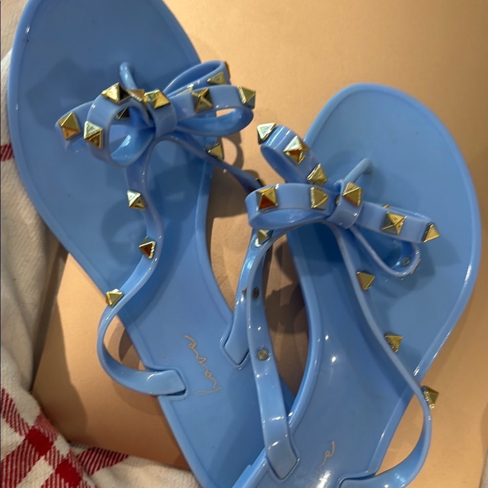 Blue Sandals with Gold Accents